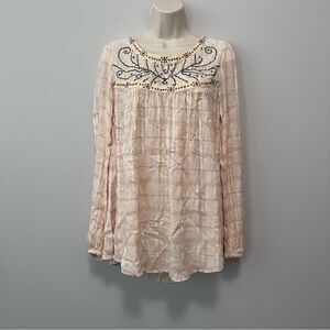 Free People Boho Beaded Long Sleeve Blouse Size S